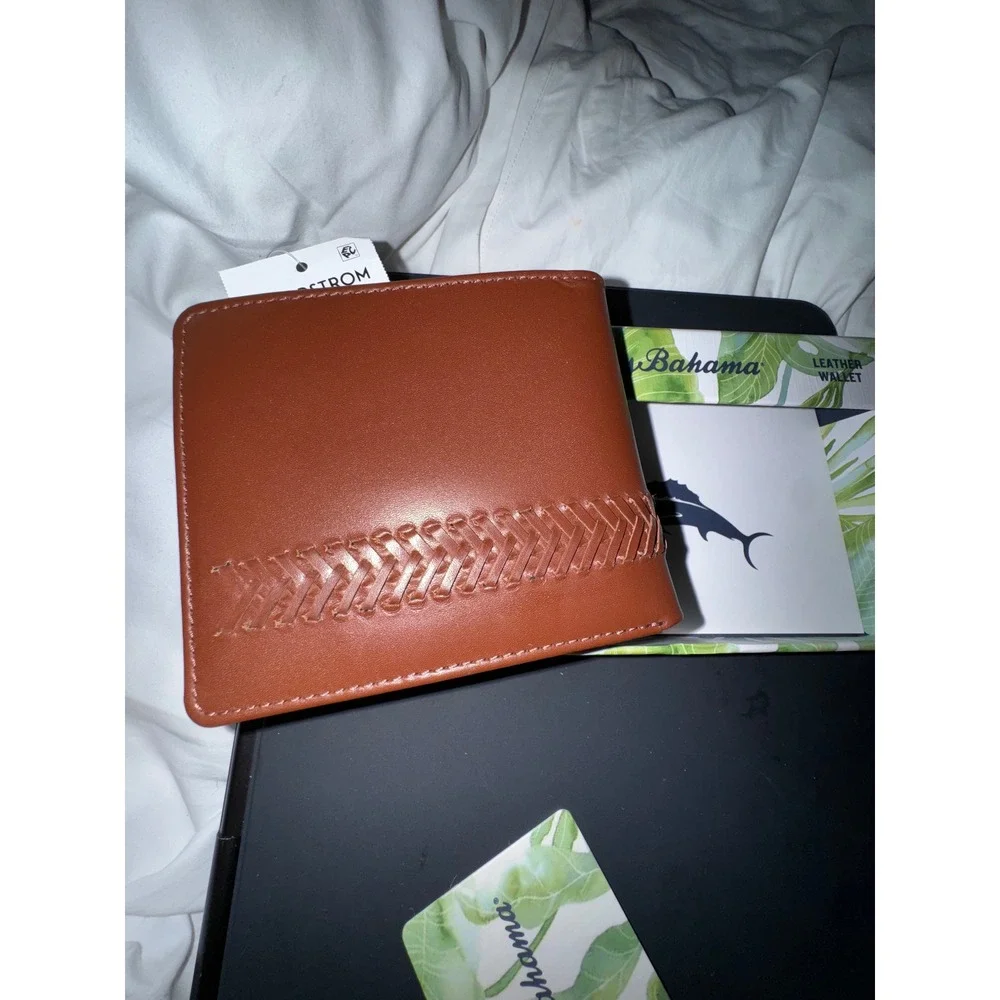Tommy Bahama Tan Leather Wallet with Braided Detail New With Box